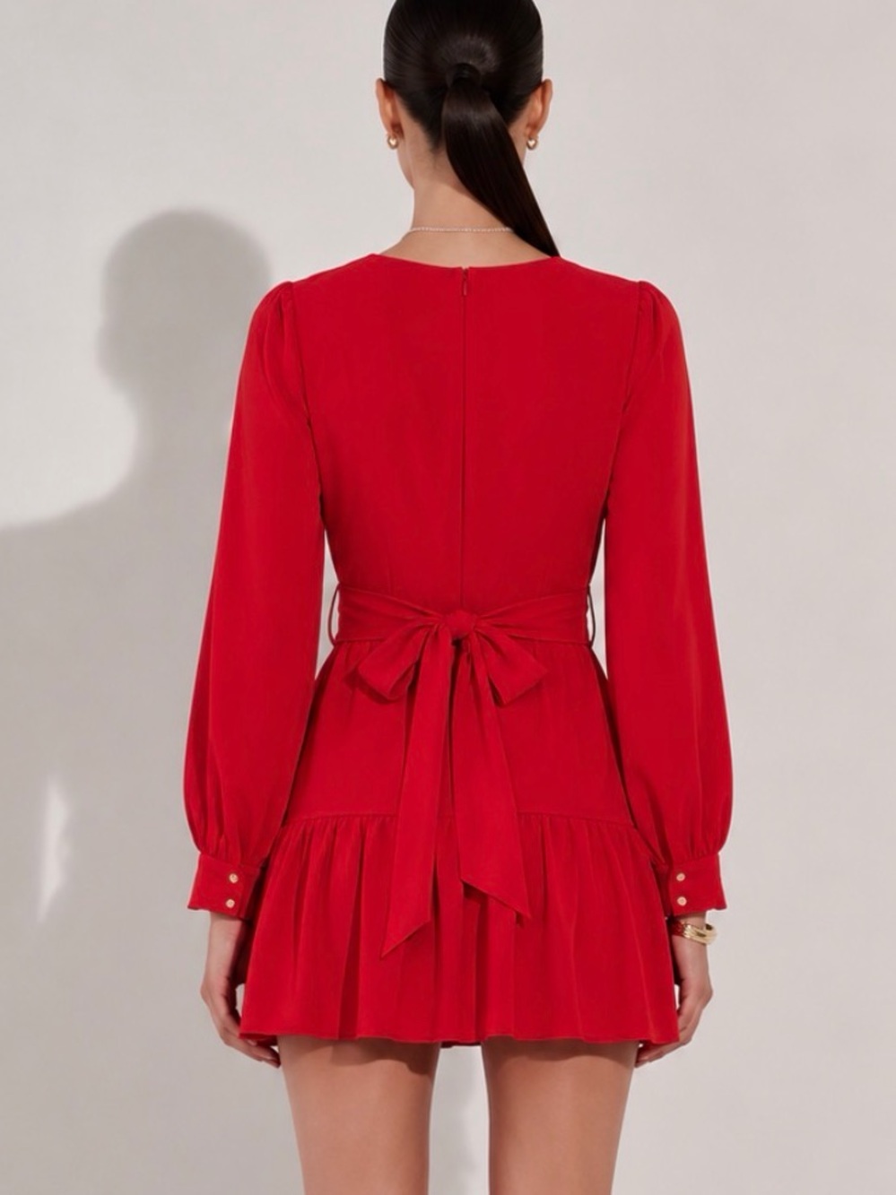 Revolve AMANDA UPRICHARD Selene Liptick Red Belted Ruffle Mini Dress Size M - Picture 6 of 12